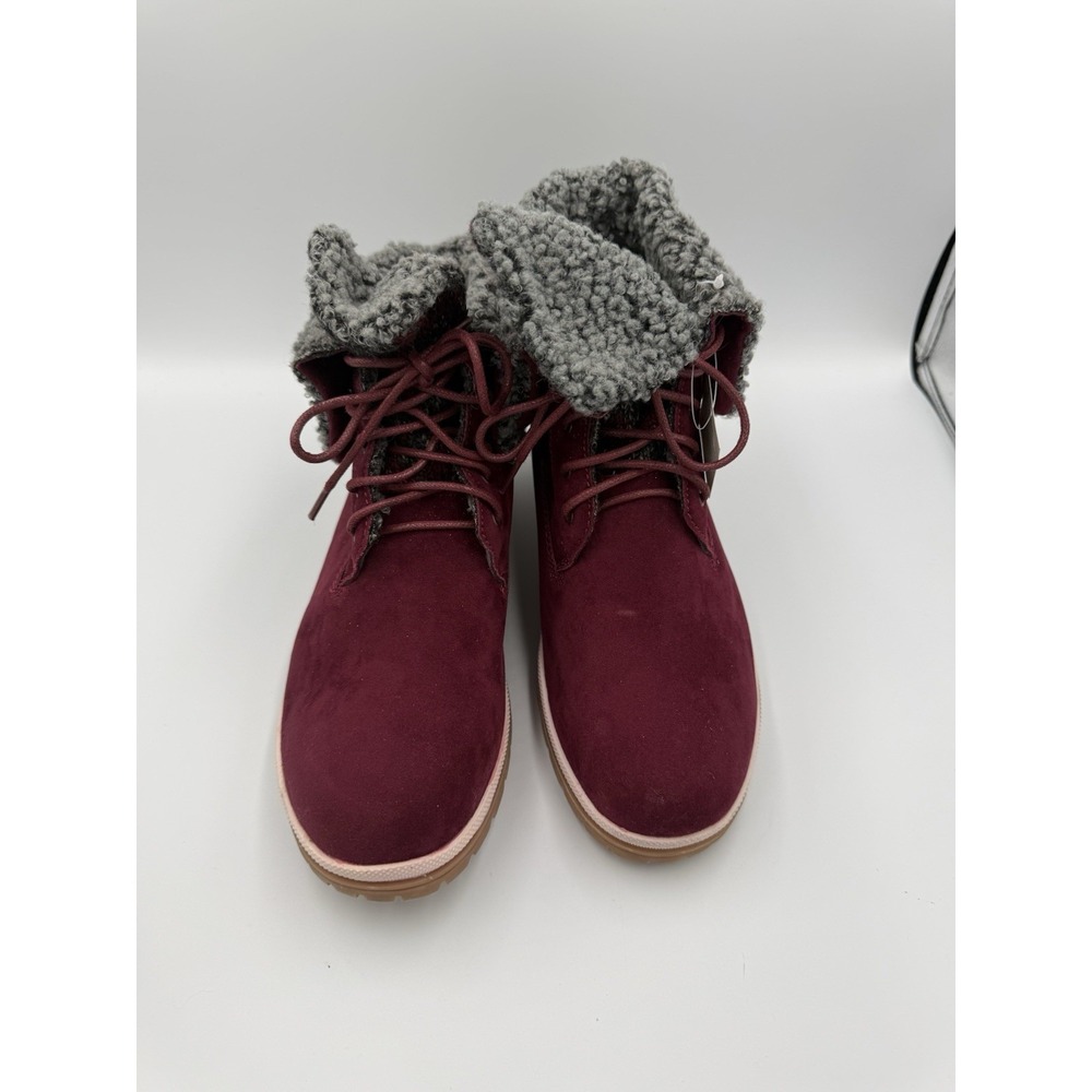 Muk Luks Faux Suede Lace Up Hiker Boots Memory Foam Burgundy Women Size 10 - Picture 3 of 8